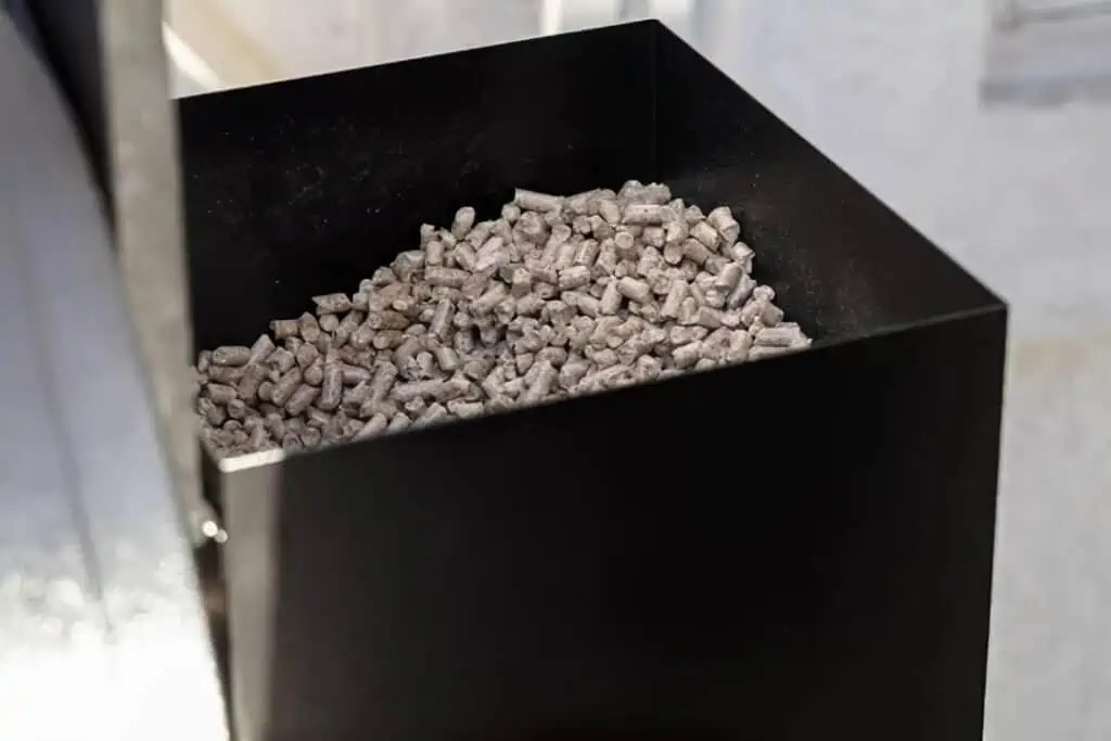 Wood pellets in a smoker pellet box